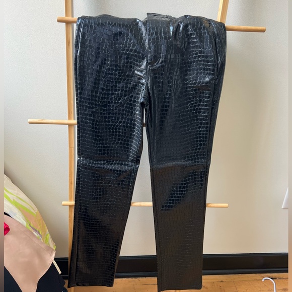 AFRM Revolve vest and pant set black faux leather crocodile size small / 27